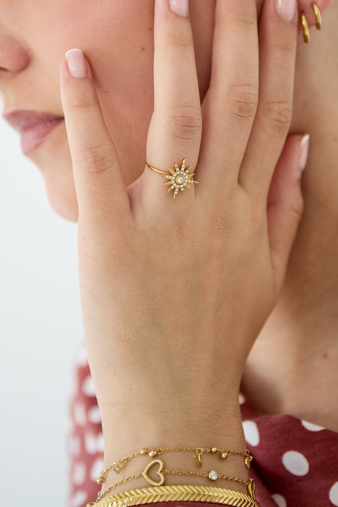 Verstelbare ring met vallende ster en steentjes