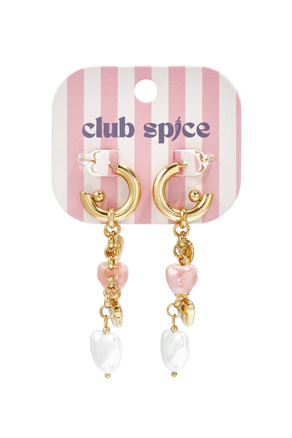 Oorbellen met hangende harten charms en parels
