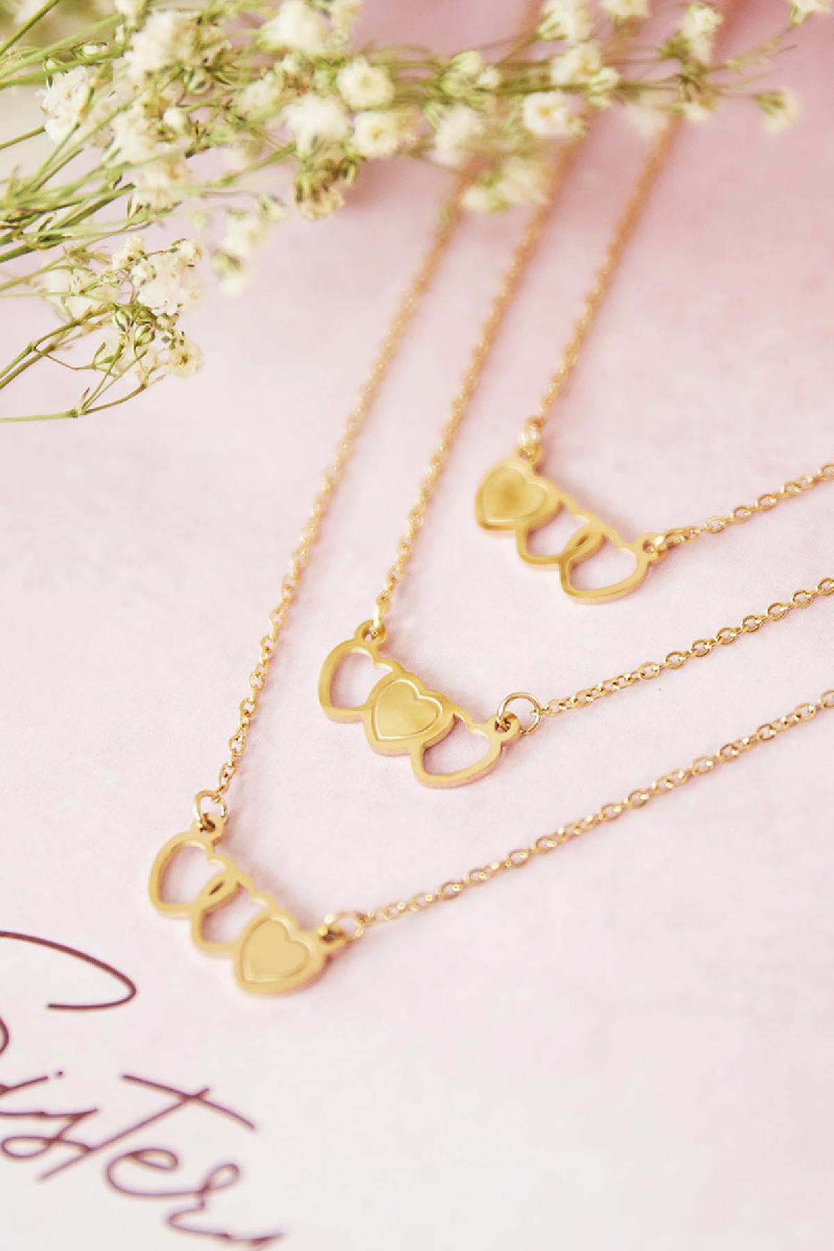 Ketting Three SisterS Goud kleur Stainless Steel