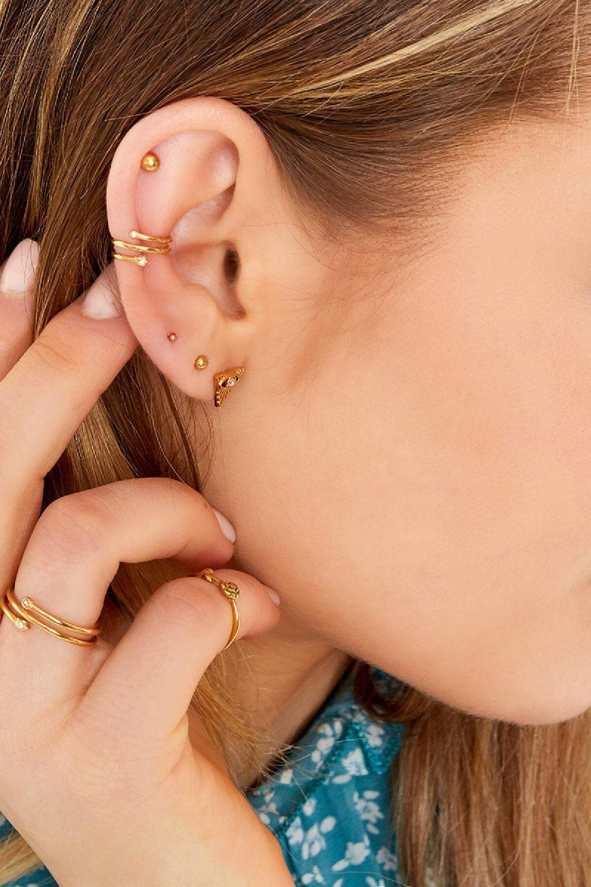 Earcuff spiraal met kleine steentjes Zilver Stainless Steel