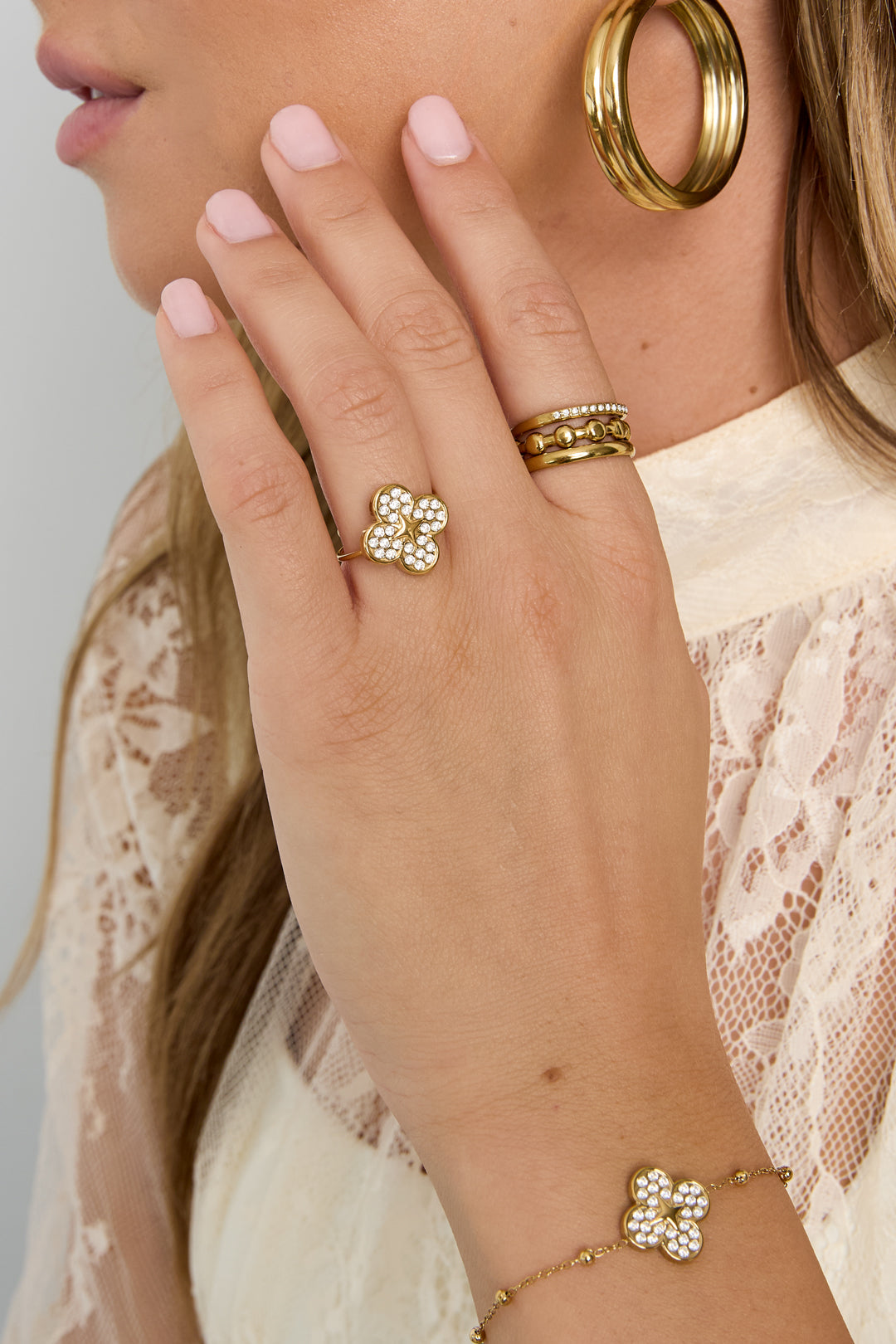 14K vergulde roestvrijstalen minimalistische ringen Clover Simple Daily Simple Series dames sieraden