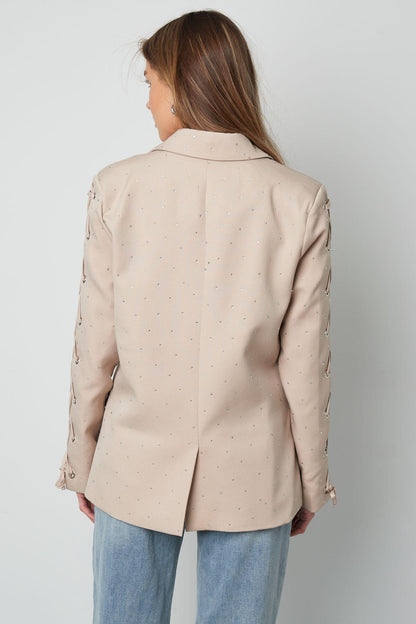 Polyester Vrouwen Jas Set Met Veters Op Mouw