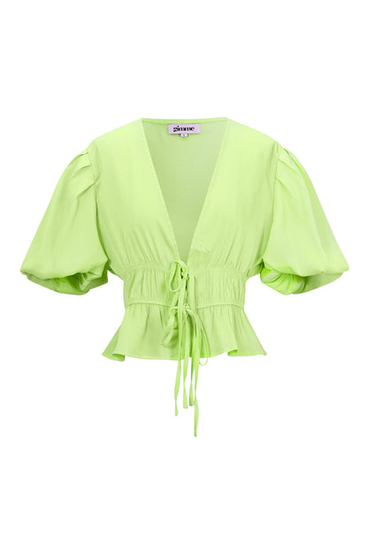 Elegant Short Sleeve Top in Green and Blue