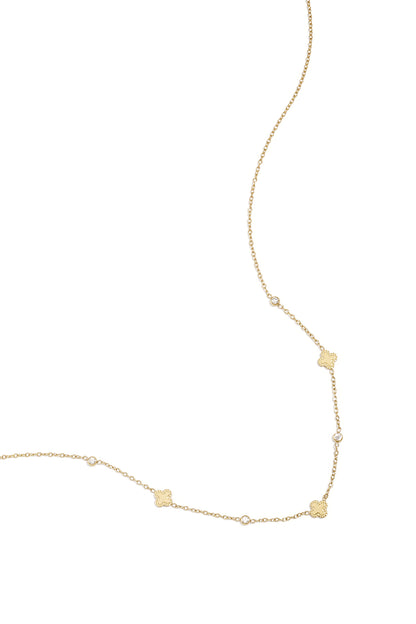 Ketting met klavertjes en ronde zirkonia steentjes