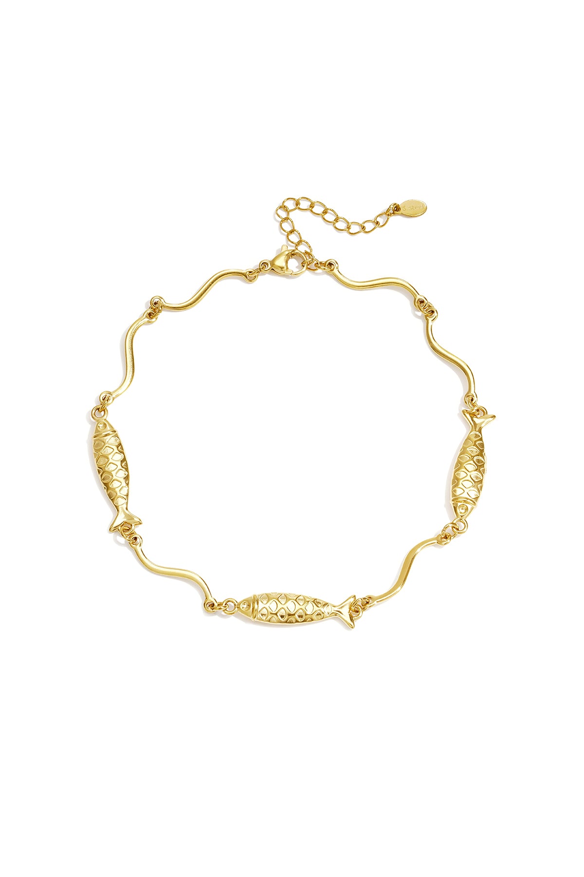Enkelbandjes van roestvrij staal met vismotief, eenvoudige dagelijkse sieraden uit de Simple Series voor dames.