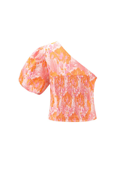 Elegant Floral Print Orange Short Sleeve Top for Spring/Summer