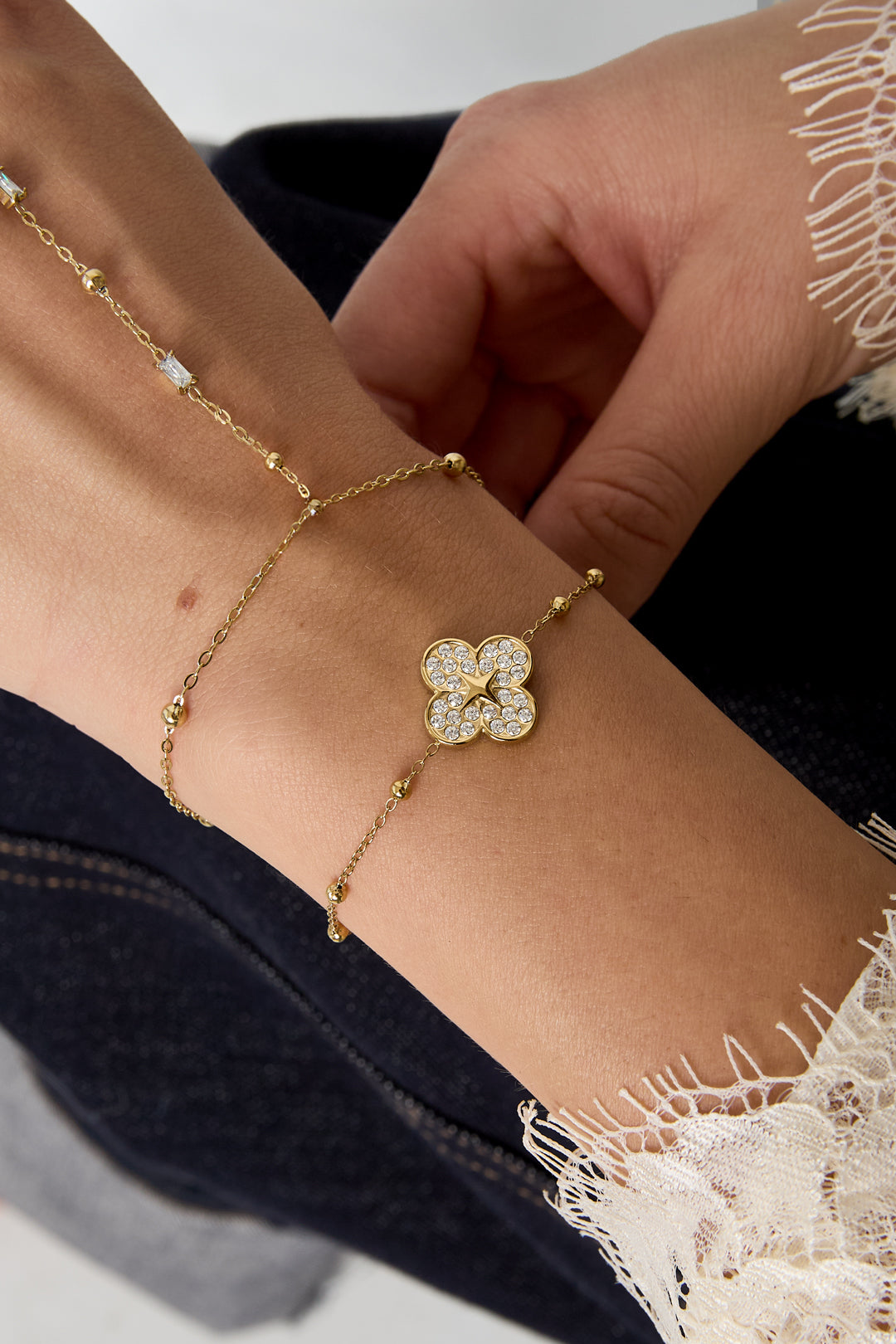 Roestvrijstalen bedelarmbanden met klavertje vier, eenvoudige dagelijkse serie, damessieraden