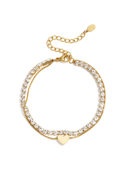 Dubbele armband met minimalistisch hartje en zirkonia steentjes