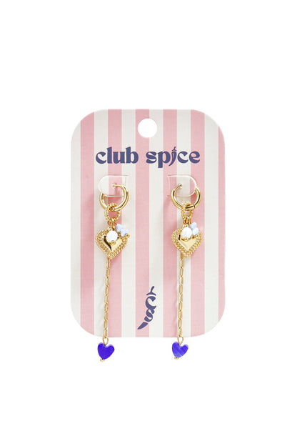 Oorringetjes met lange ketting, hart en kraaltjes