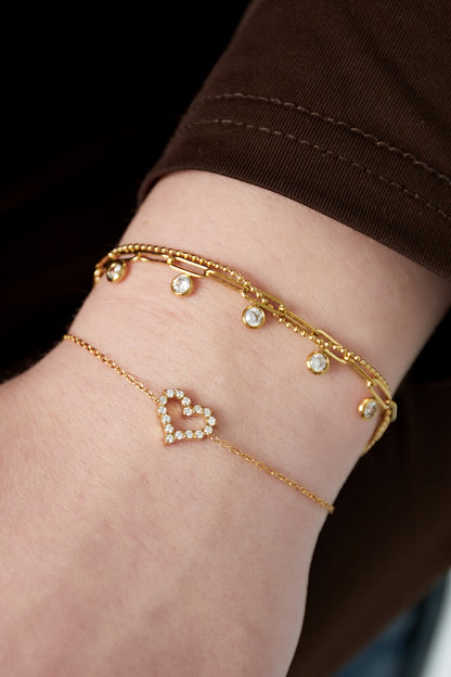Armband met strass steentjes en hartje