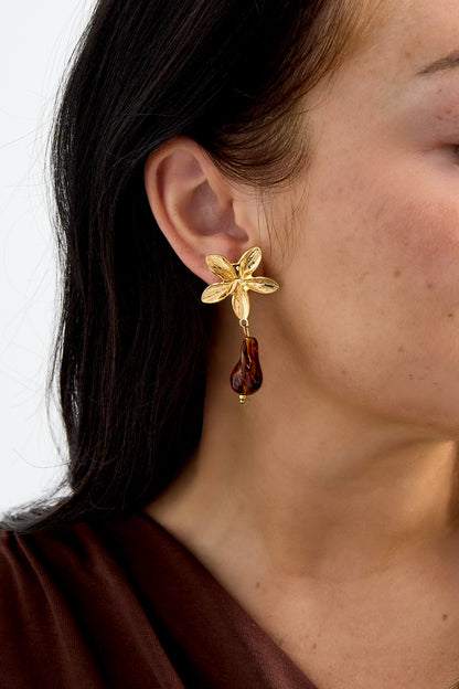 Roestvrijstalen hangende oorbellen met bloemmotief, casual en eenvoudig voor dagelijks gebruik, dames sieraden