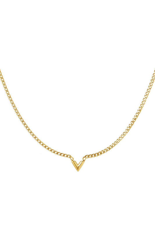 Edelstalen Ketting Letter V Goud kleur Stainless Steel
