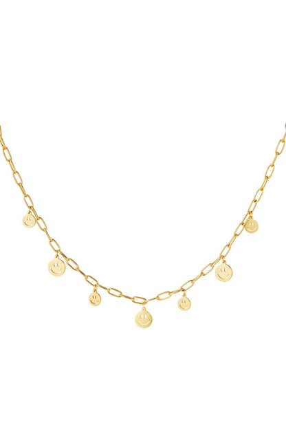 Ketting meerdere smileys Goud kleur Stainless Steel