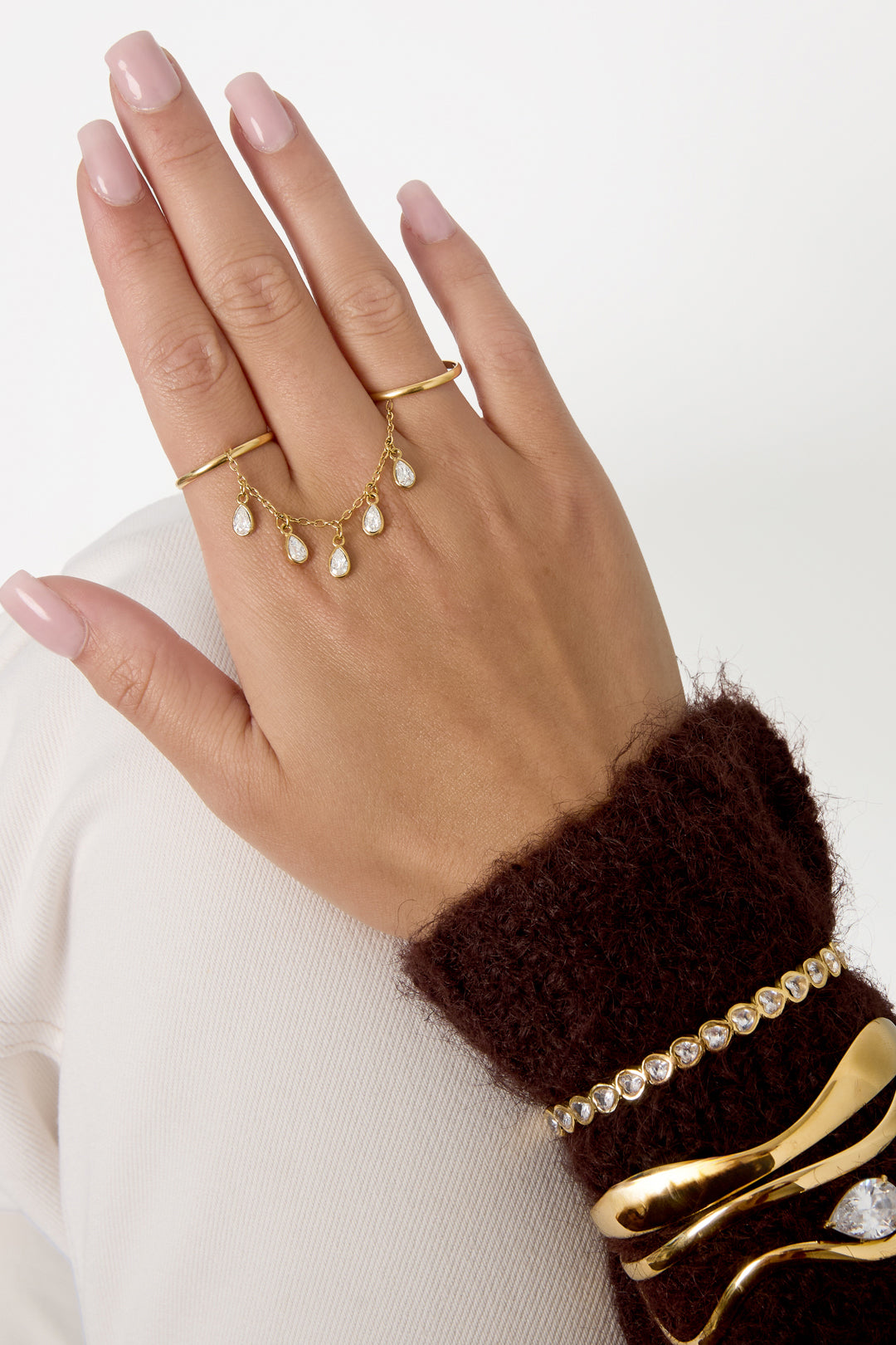 Ringen van roestvrij staal met edelstenen, druppelvormig, eenvoudig, dagelijks, eenvoudige serie, damessieraden