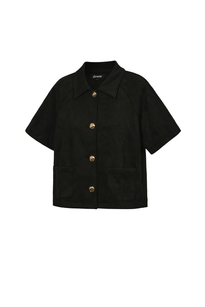 Suède blouse met gouden knopen