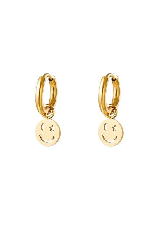 RVS oorbel smiley en ster Goud kleur Stainless Steel