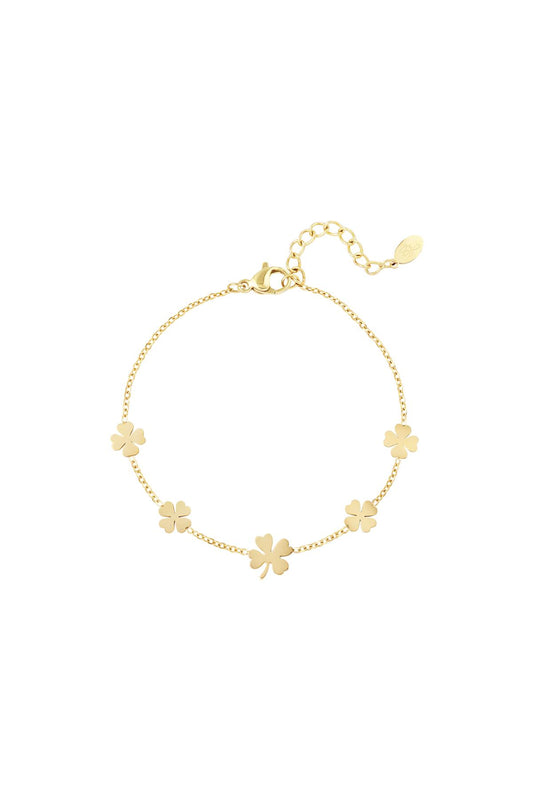 Armband 5 klavertjes Goud kleur Stainless Steel