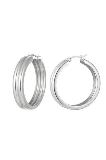 Oorringen met ribbel Goud kleur Stainless Steel
