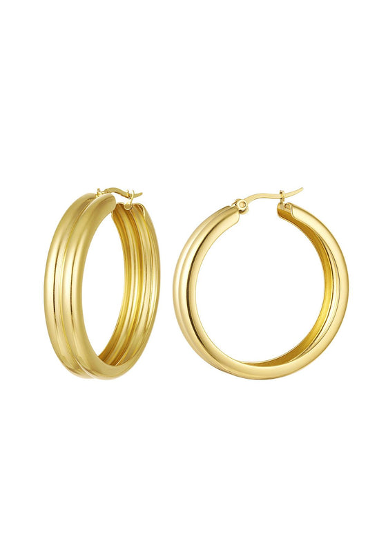 Oorringen met ribbel Goud kleur Stainless Steel