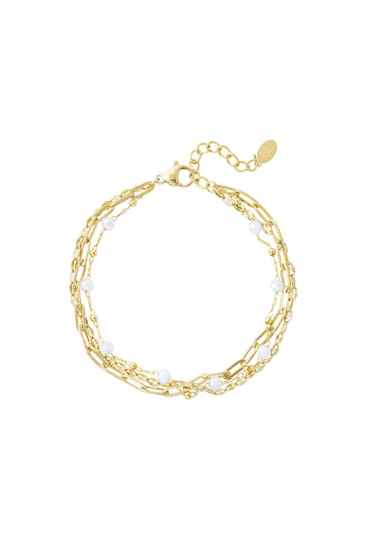 Armband drie lagen gekleurde details Goud kleur Stainless Steel