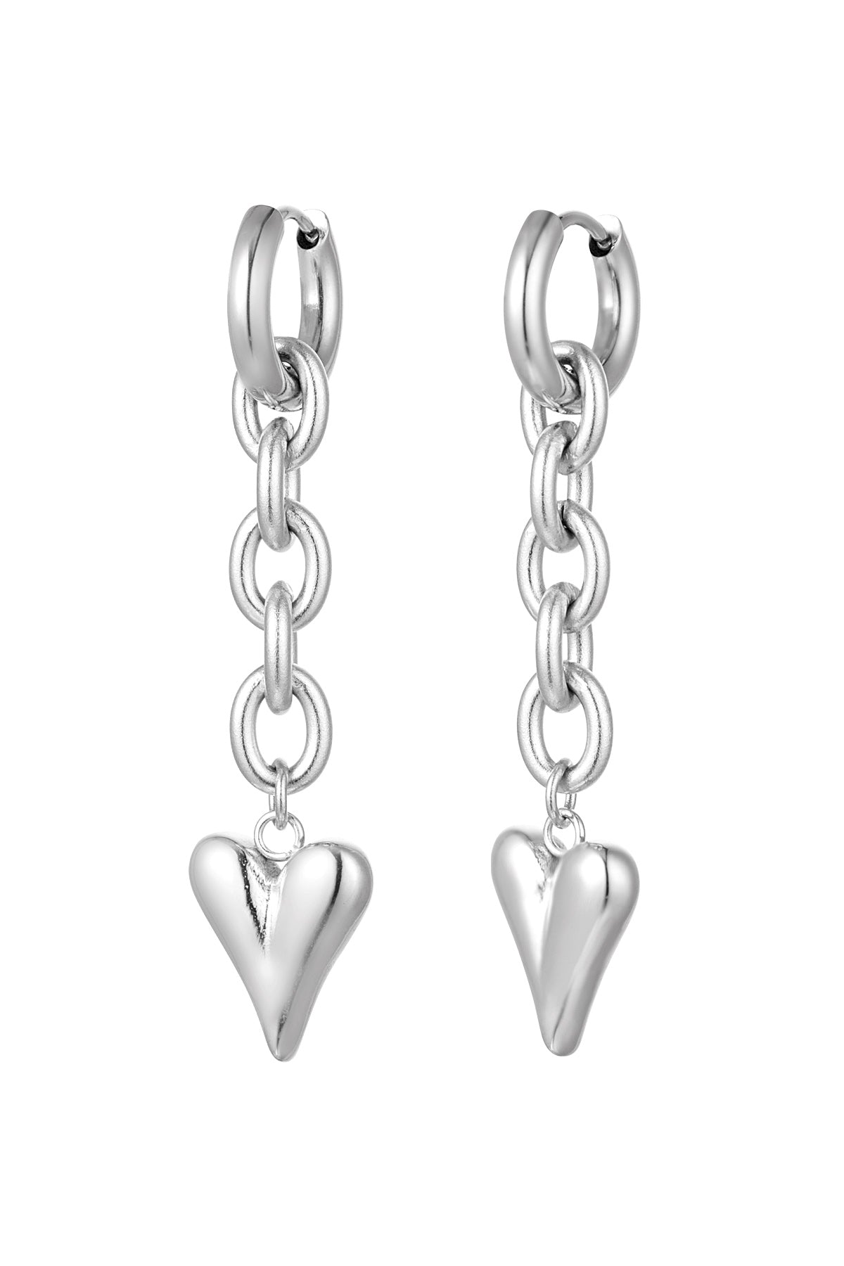 Oorbellen schakel & hart - Goud kleur Stainless Steel