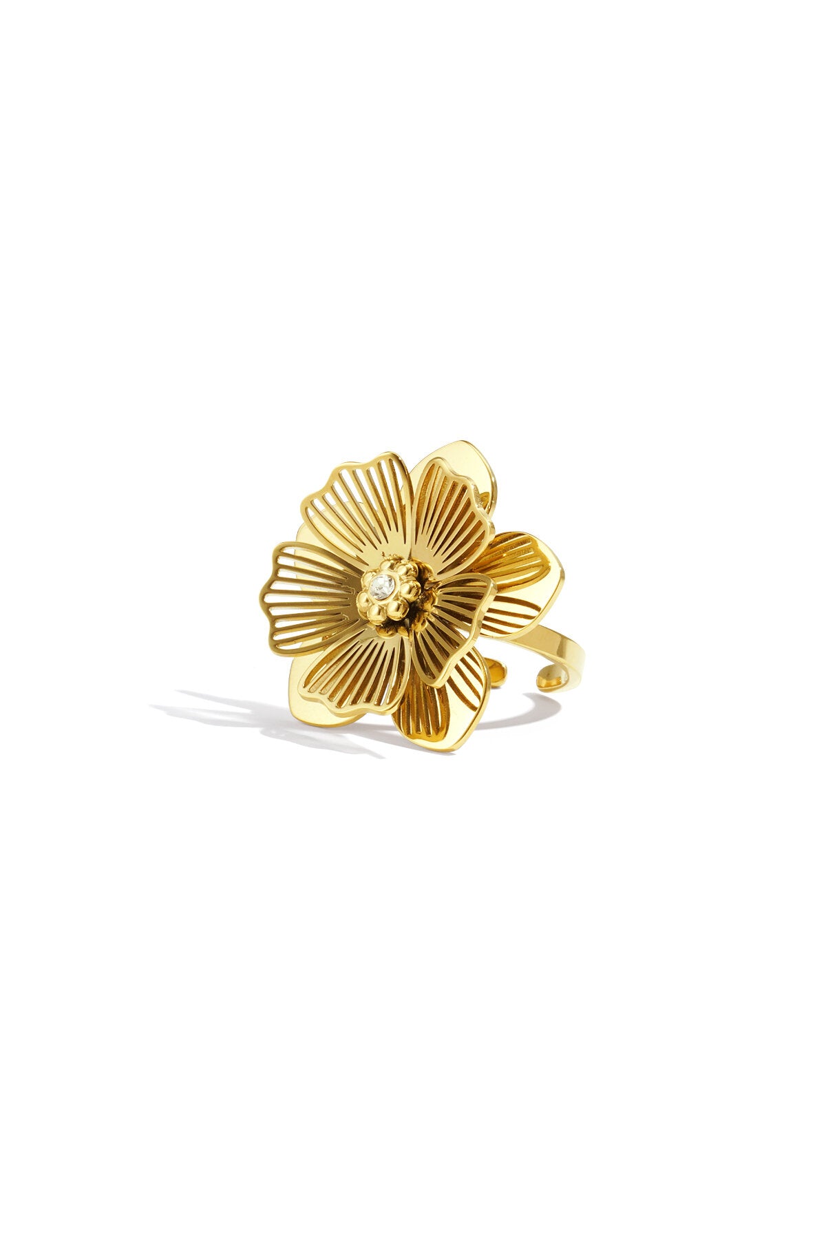 Roestvrijstalen statementringen, bloemen, casual, dagelijks, eenvoudig, serie, damessieraden