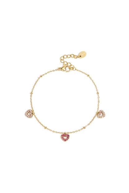 Armband met roze steentjes in hartjes