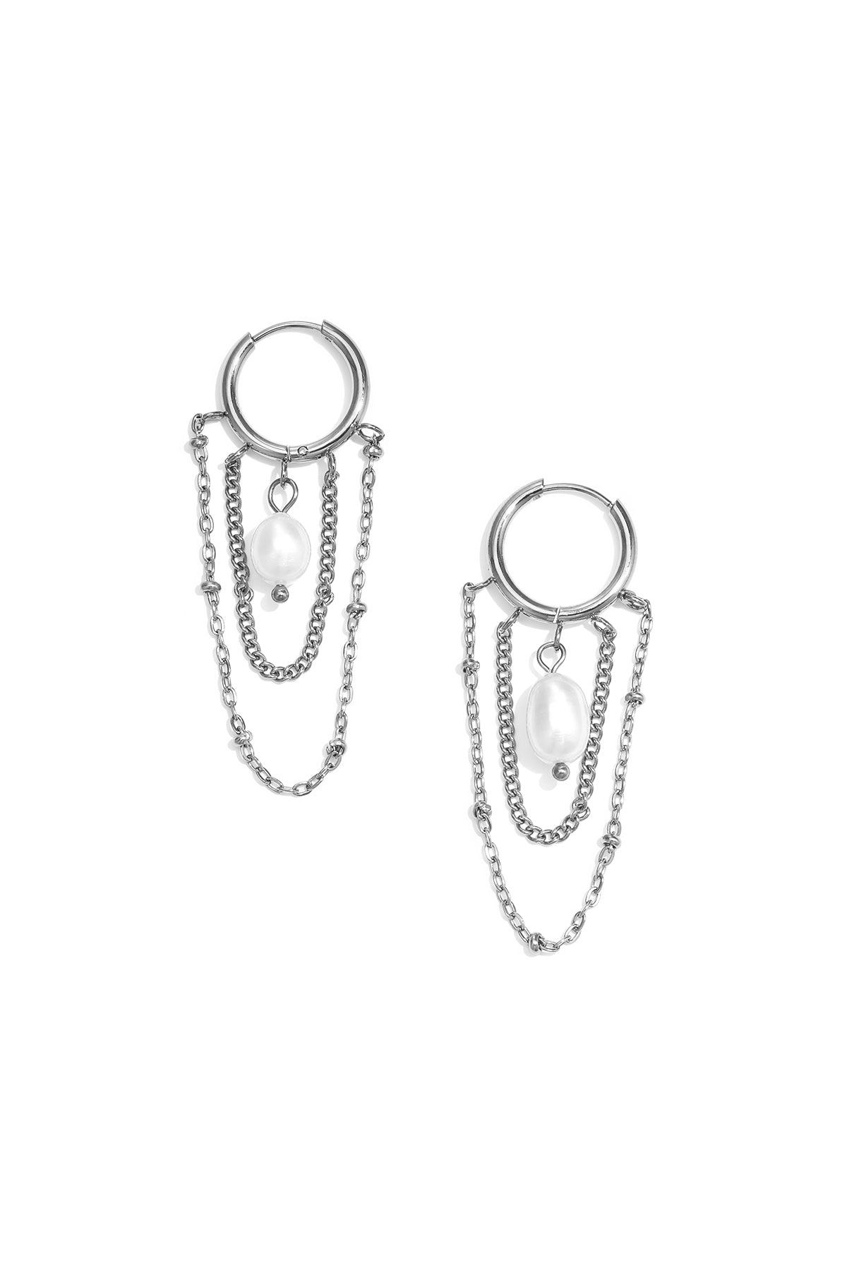 Oorbellen met hangertjes van roestvrij staal en ketting, Simple Daily Simple Series, damessieraden