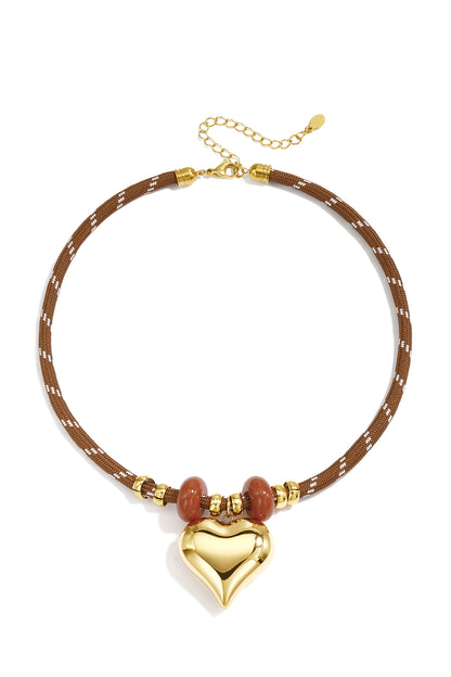 Gevlochten roestvrijstalen ketting met hartje, eenvoudige dagelijkse serie, dames sieraden