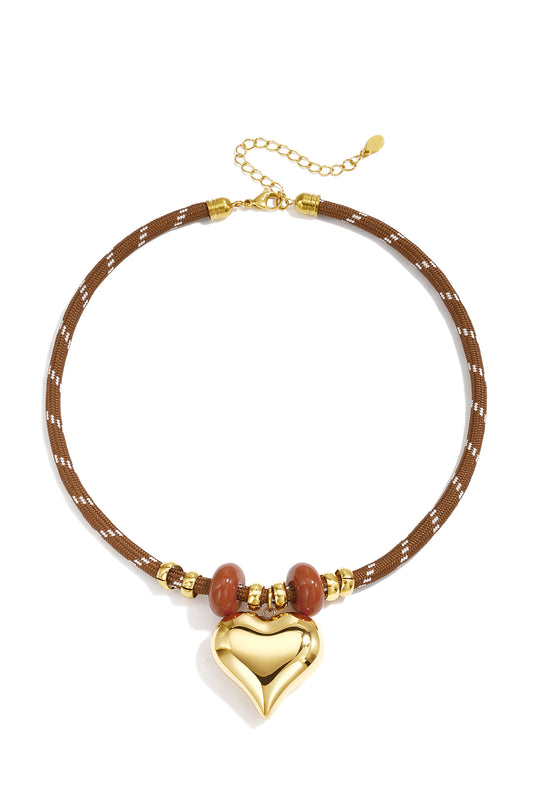 Gevlochten roestvrijstalen ketting met hartje, eenvoudige dagelijkse serie, dames sieraden