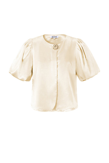 Geweven Polyestervezel Vrouwen Korte Mouwen Tops Elegant Solide Kleur