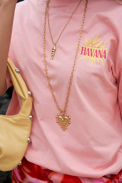 Gelaagde ketting met chunky hart charm