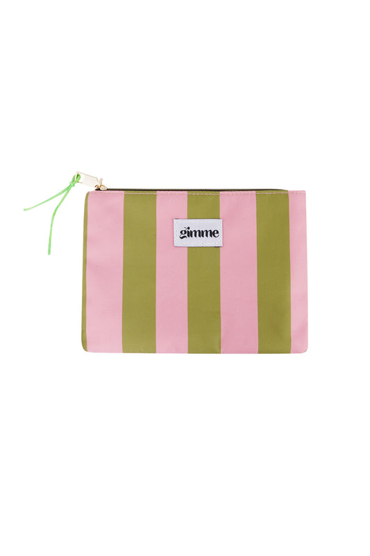 Plat toilettasje grote streep - Groen roze