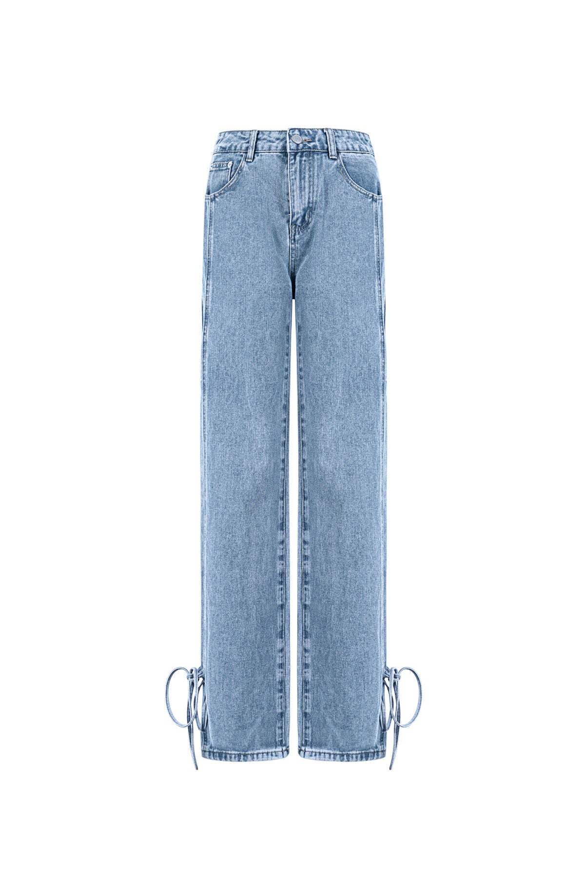 Cotton Woven Vrouwen Rechte Jeans Casual Knopen Detail
