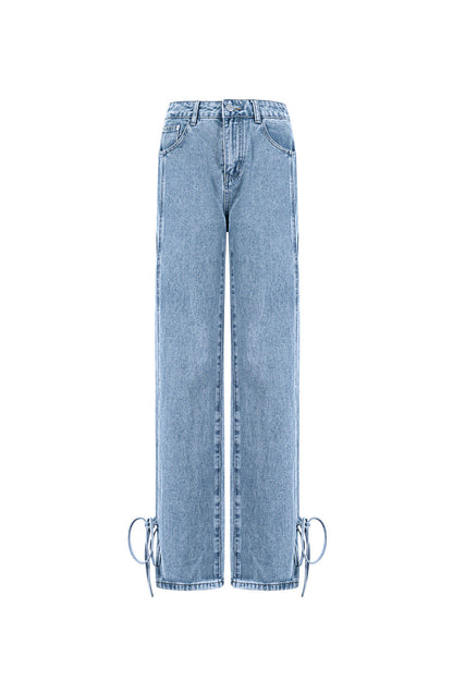 Cotton Woven Vrouwen Rechte Jeans Casual Knopen Detail