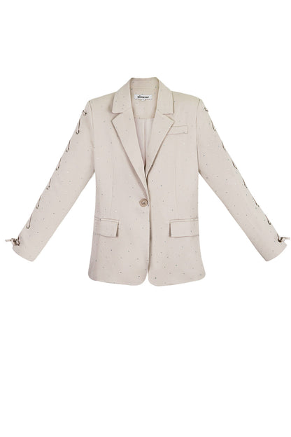 Polyester Vrouwen Jas Set Met Veters Op Mouw