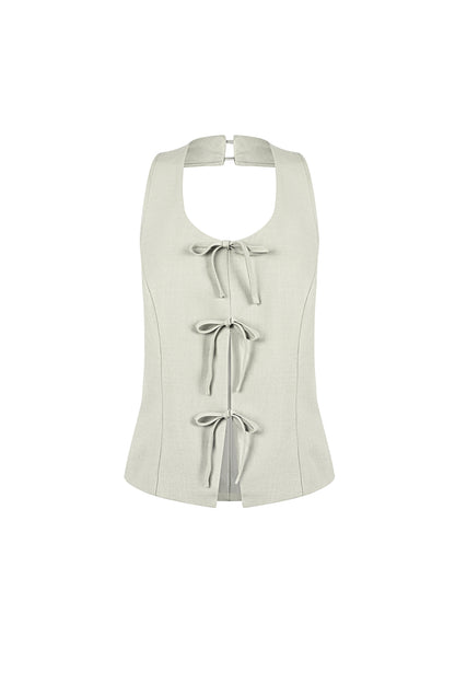 Geweven Polyestervezel Vrouwen Mouwloze Top Casual Boog Detail