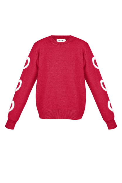 Gebreide Wolmix Vrouwen Rondhals Trui Hartpatroon Ontwerp