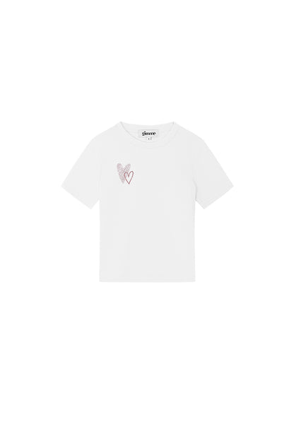 Cotton Kinder T-shirt Casual Geborduurde Hart Ontwerp