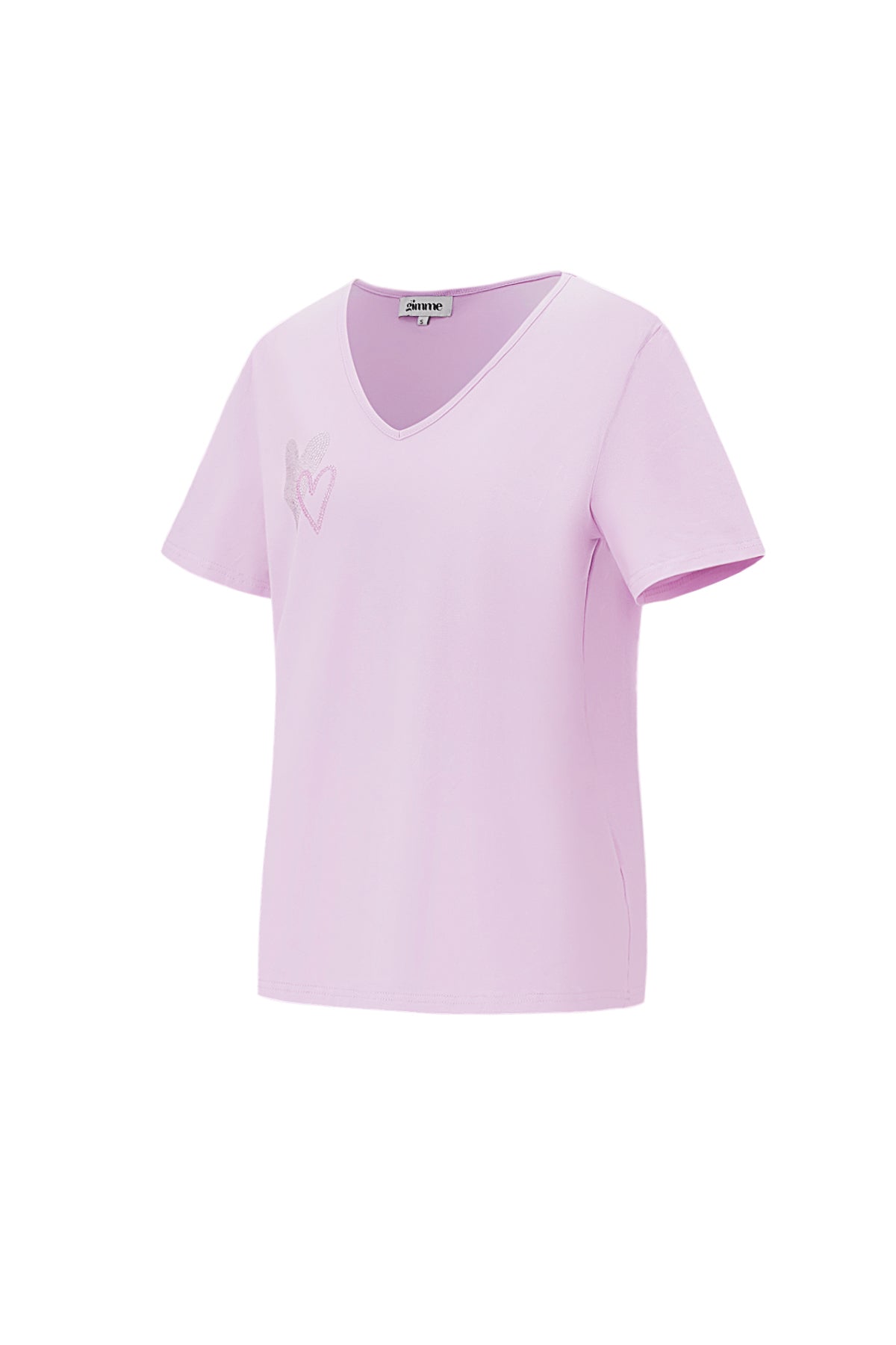 Cotton Vrouwen V-Hals T-Shirt Geborduurd Hart Ontwerp