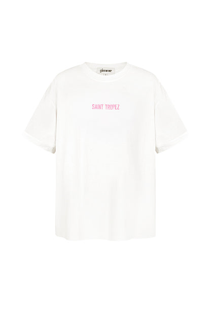 Cotton Vrouwen T-shirt Oversized Saint Tropez Print