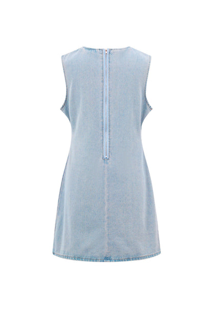 Chic Light Blue Cotton Mini Dress for Summer