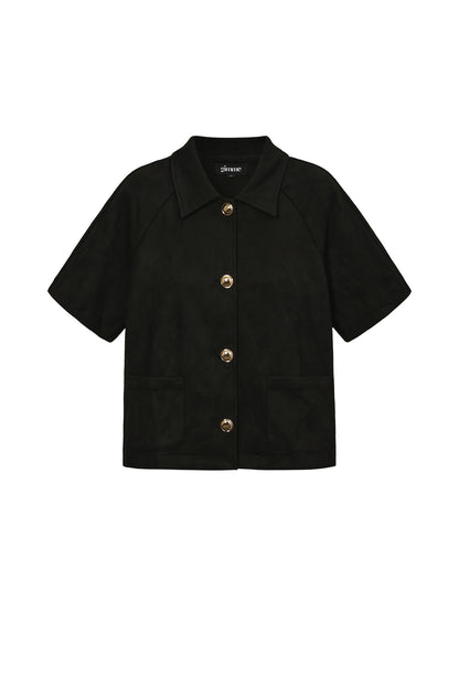 Suède blouse met gouden knopen