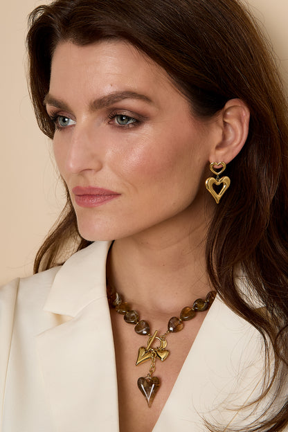 Kralenketting met hangende harten charms