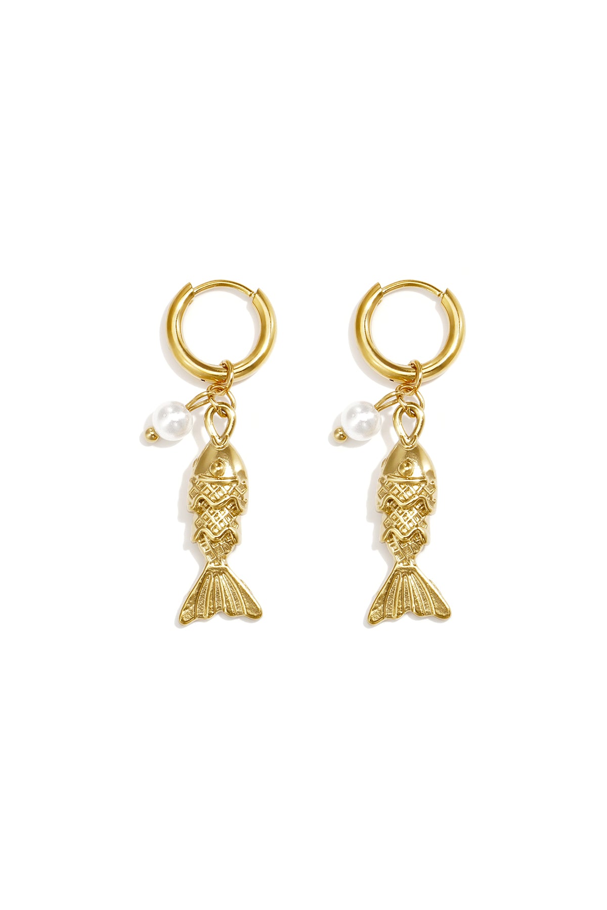 Roestvrijstalen hangende oorbellen in de vorm van een vis, eenvoudige dagelijkse sieraden uit de Simple Series voor dames.