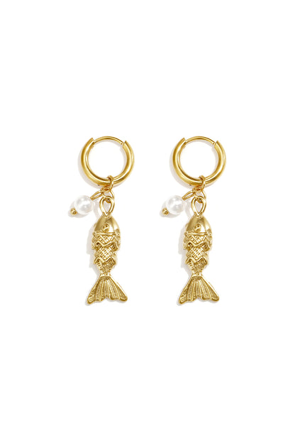Roestvrijstalen hangende oorbellen in de vorm van een vis, eenvoudige dagelijkse sieraden uit de Simple Series voor dames.