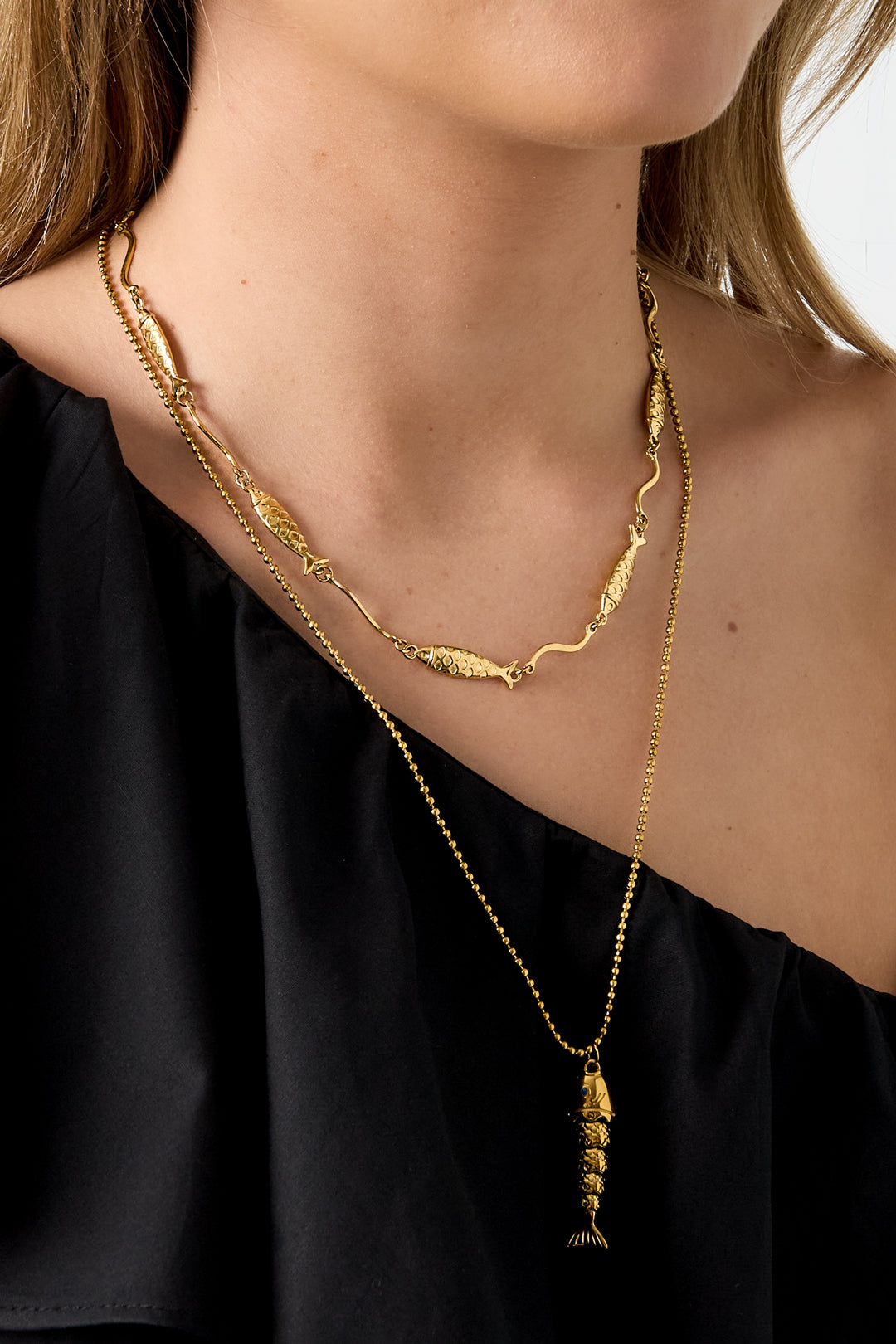 Roestvrijstalen ketting met vismotief, eenvoudige dagelijkse sieraden uit de Simple Series voor dames.
