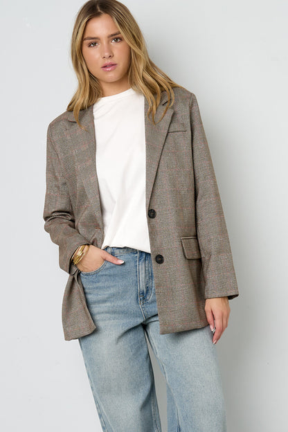 Polyestervezel Vrouwen Suit Set Conservatief Geruit Herfst/Winter