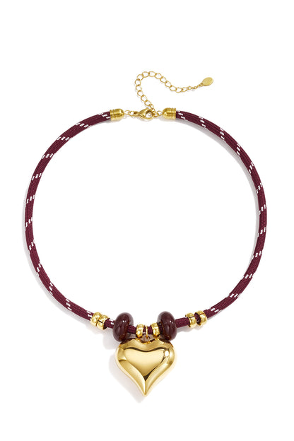 Gevlochten roestvrijstalen ketting met hartje, eenvoudige dagelijkse serie, dames sieraden