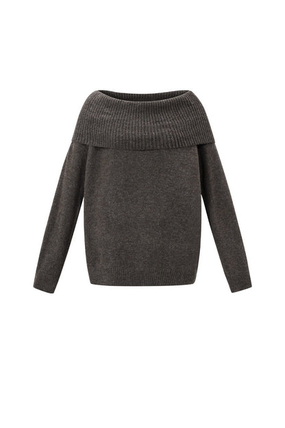 Gebreide Polyestervezel Vrouwen Off-Shoulder Trui Elegant Solide Kleur